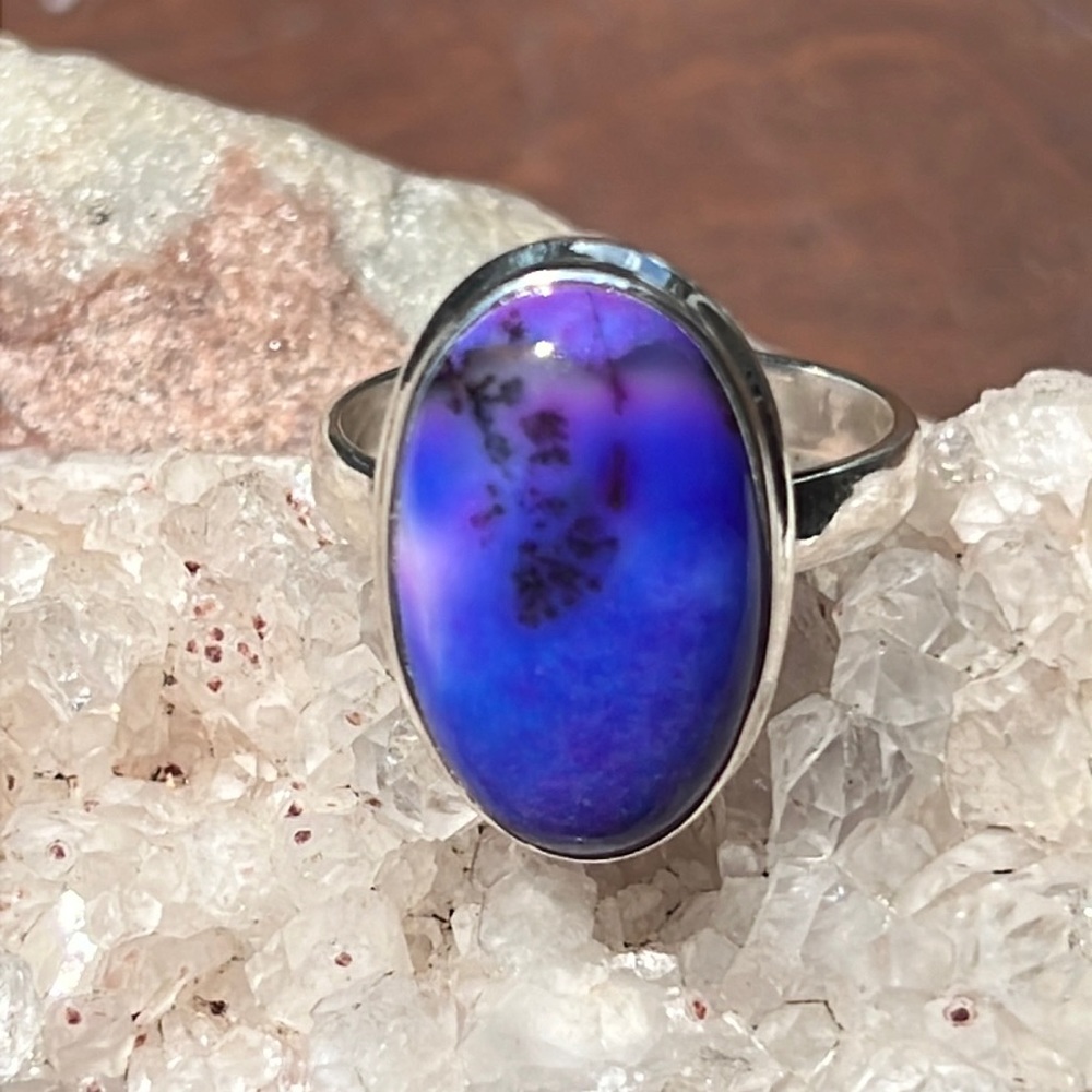 PURPLE DENDRITIC OPAL 925 STERLING SILVER RING, SIZE 9.5